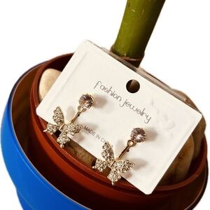 Cute & Elegant Goldplated Butterfly Drop Sparkly Rhinestone Fashion Earrings